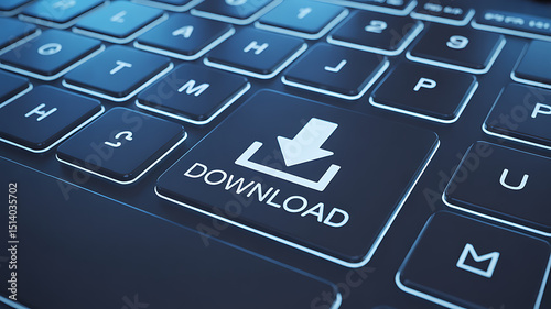 A close up shot of a keyboard with a download button highlighted in the center