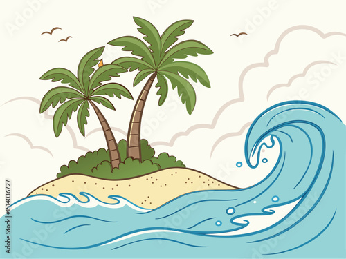 tropical island with palm trees vector