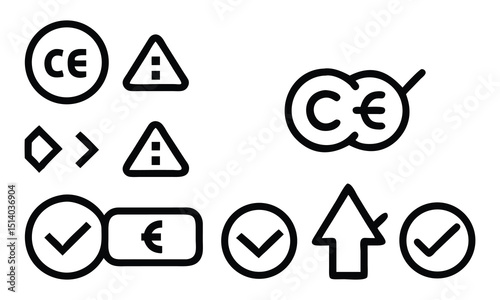 Vector illustration set of web design icons featuring caution, danger, traffic, and safety signs with arrows and yellow triangle symbols for alert attention