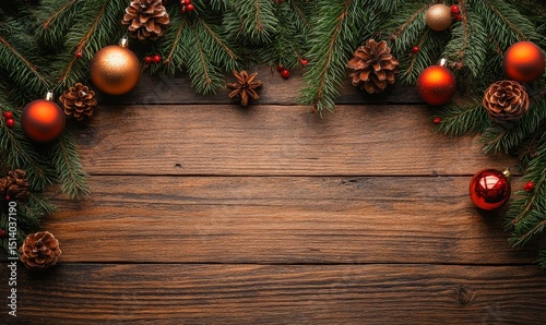 Empty wooden table with christmas theme in background