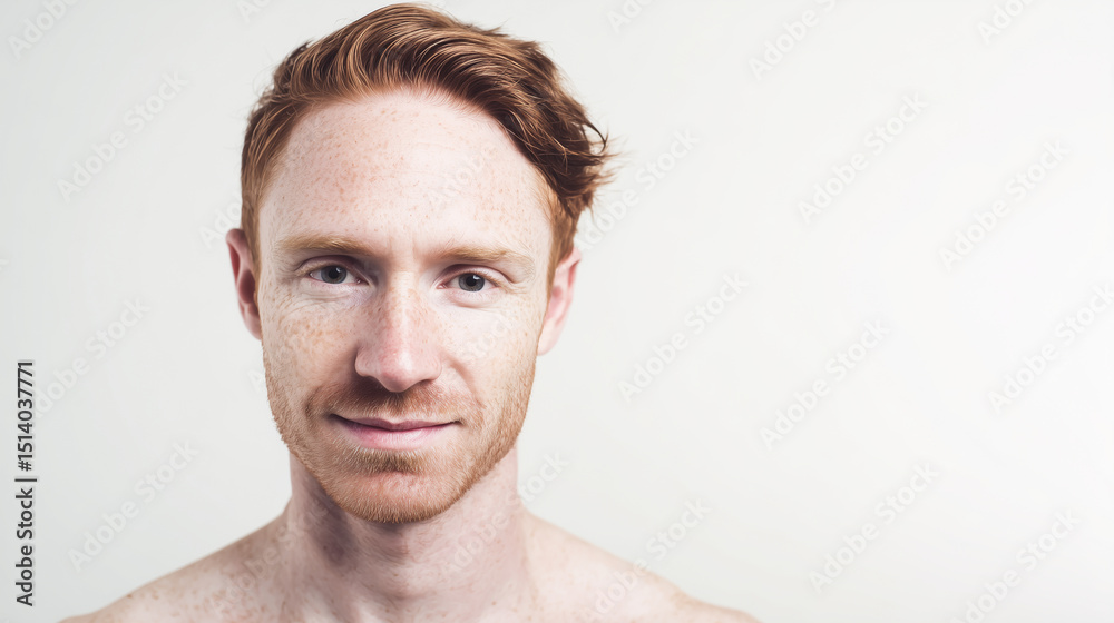 Obraz premium Man with Freckles and a Slight Smirk, Authentic Male Portrait