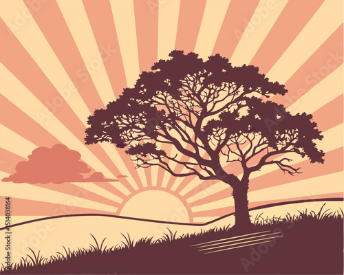 sunset in the forest vector