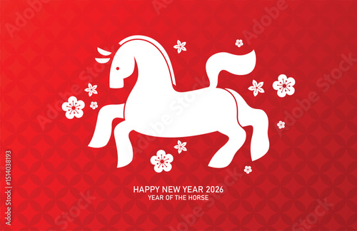 Minimalist style greeting card. Chinese new year of the horse 2026 vector illustration with zodiac horse shape.