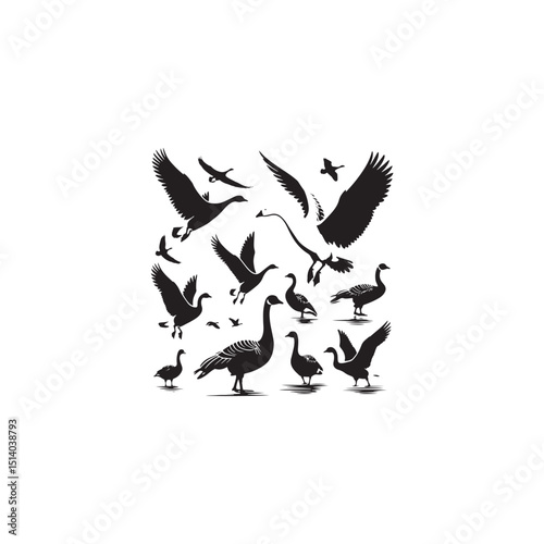 **"Graceful Snow Goose Vector Silhouette: Striking Waterfowl Design Featuring Outstretched Wings, Rounded Body, and Gentle Posture in Clean, Minimalist Style for Crafts and Digital Artwork"**
