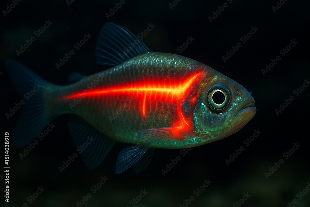Fototapeta premium Genetically modified fish with glowing red spine