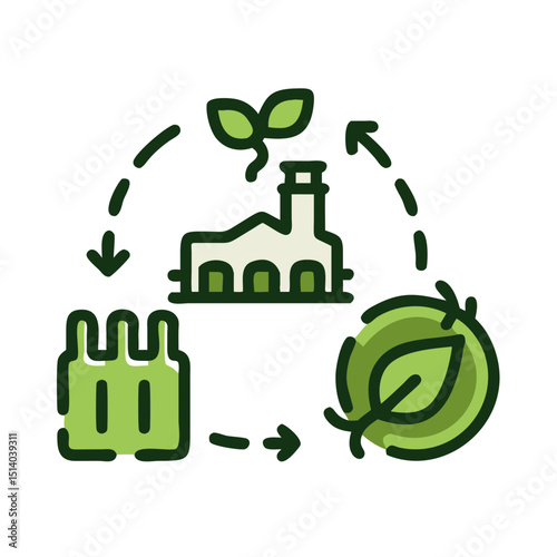 Sustainable manufacturing community icon representing modern eco-friendly production networks