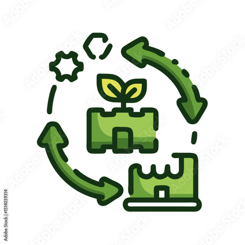 Sustainable manufacturing best practices icon illustrating modern eco-friendly production strategies