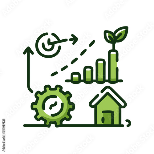 Sustainable manufacturing goals icon illustrating modern eco-friendly production objectives