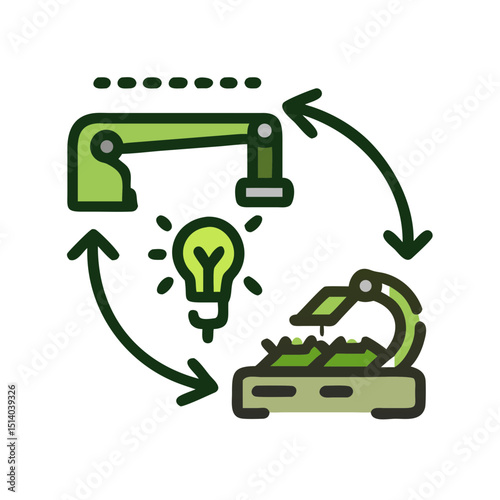 Sustainable manufacturing innovation goals icon illustrating modern eco-friendly production advancements