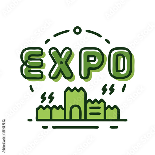 Sustainable manufacturing expo icon showcasing modern eco-friendly production exhibitions