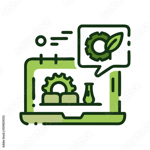 Sustainable manufacturing webinar icon showcasing modern eco-friendly learning platforms