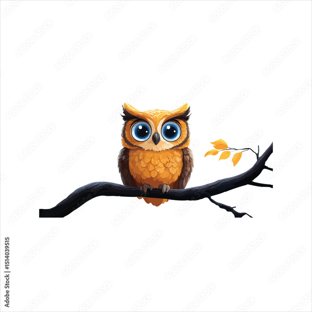 Fototapeta premium Adorable cartoon owl staring from forest tree vector