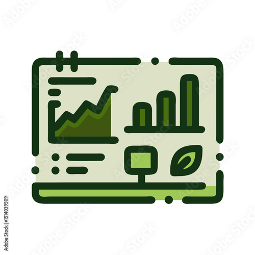 Green manufacturing dashboard certification icon featuring growth metrics and leaf representing modern eco-friendly production - 2