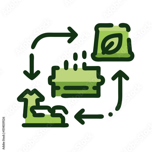 Green manufacturing network icon featuring recycling processes and eco-friendly elements representing modern sustainable production - 2