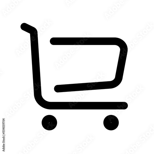 Illustration of a simple black shopping cart with handle and wheels on a white background design element