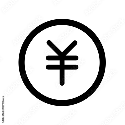 Illustration of a yen currency symbol centered within a bold black circle outline design element