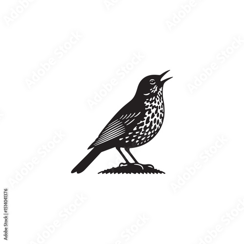 **"Charming Song Thrush Vector Silhouette: Melodic Garden Bird Design Featuring Upright Stance, Distinct Beak, and Sleek Form in Clean, Minimalist Style for Crafts and Digital Art"**
