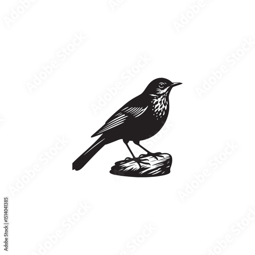 **"Charming Song Thrush Vector Silhouette: Melodic Garden Bird Design Featuring Upright Stance, Distinct Beak, and Sleek Form in Clean, Minimalist Style for Crafts and Digital Art"**
