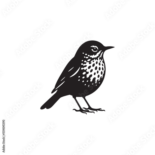 **"Charming Song Thrush Vector Silhouette: Melodic Garden Bird Design Featuring Upright Stance, Distinct Beak, and Sleek Form in Clean, Minimalist Style for Crafts and Digital Art"**
