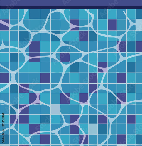 Swimming Pool Blue Tile Pattern with Water Reflection Vector Illustration Design 