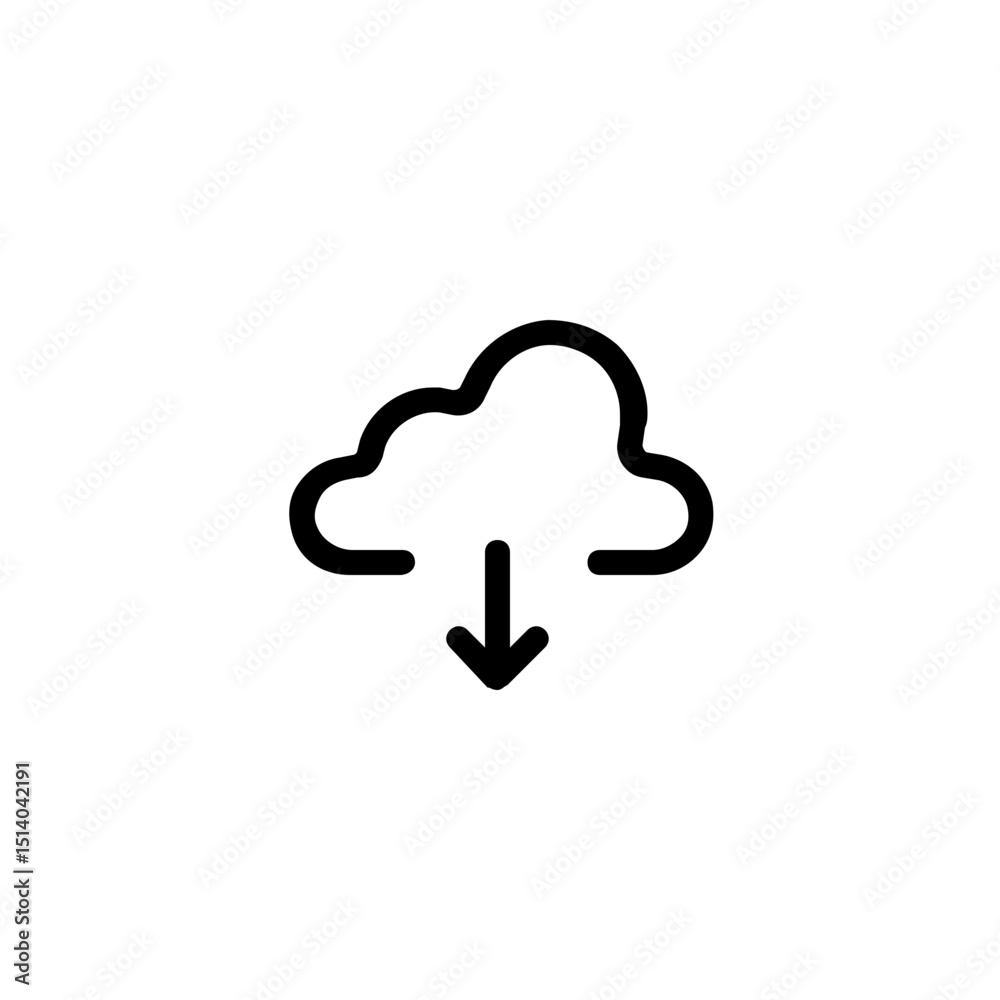 Simple outline of a cloud with a downward arrow indicating a download or data transfer process icon style Simple outline of a cloud with a downward arrow indicating a download or data transfer process icon style