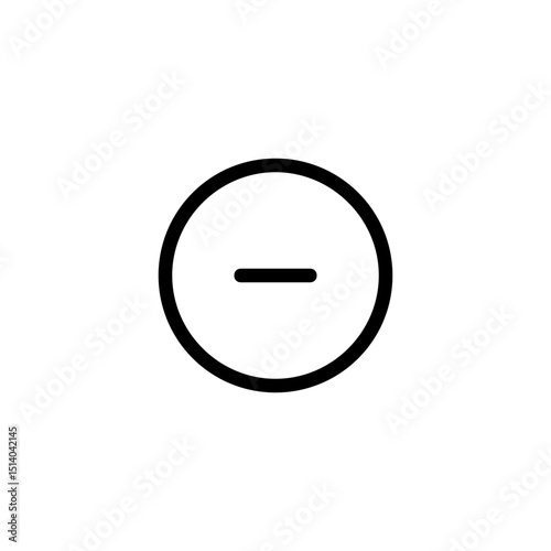 Black outlined circle with a horizontal line inside representing the minus symbol in simple style