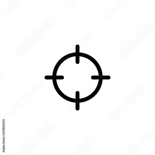 Illustration of a simple black target icon with a circle and crosshairs on a white background view