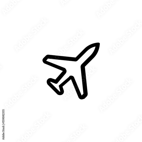 A simple black and white drawing of an airplane with a minimalist design on a white background view