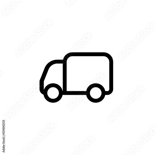 Illustration of a simple delivery truck with a boxy back and two wheels on a white background