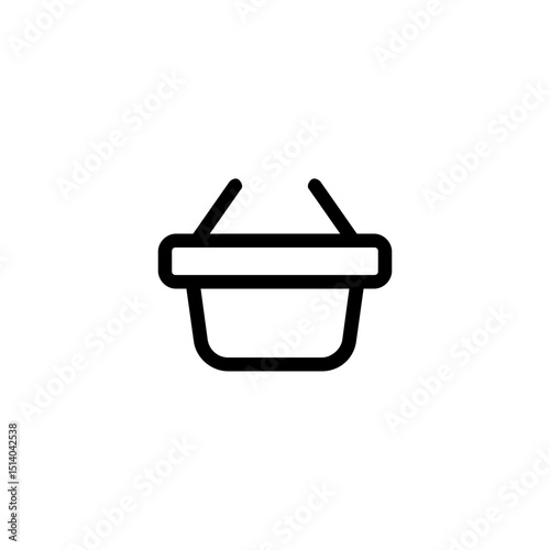 Illustration of a simple black outline of a shopping basket with two handles on a white background
