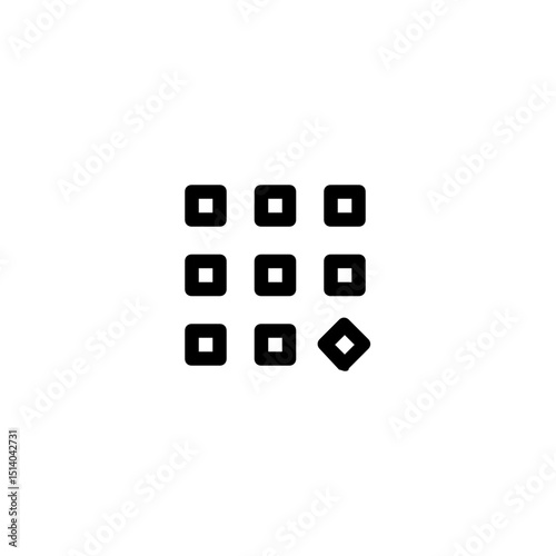 A grid of nine squares with one square replaced by a diamond shape on a white background layout design