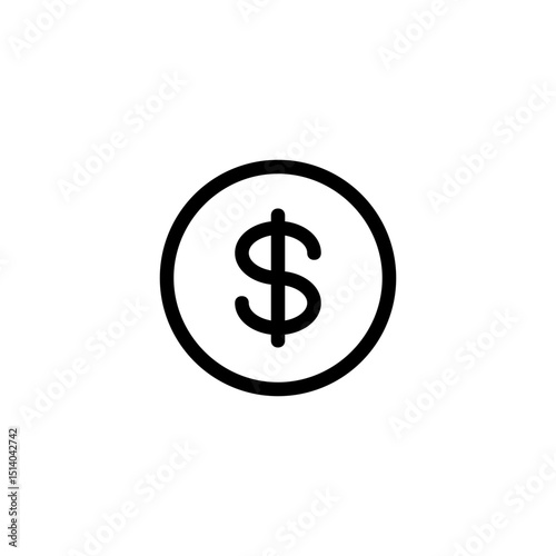 Dollar sign inside a circle outline representing currency and financial transactions and business matters