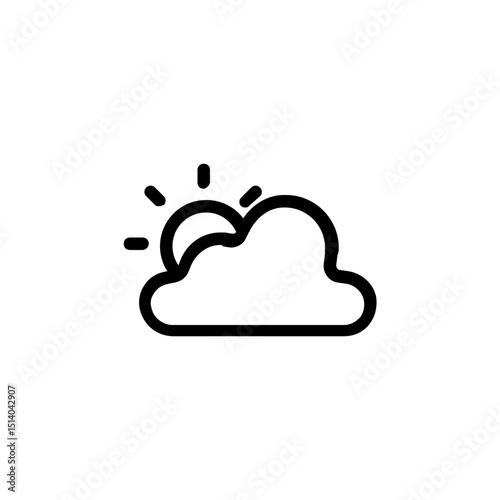 Illustration of a sun partially obscured by a cloud with radiating lines in a simple line art style