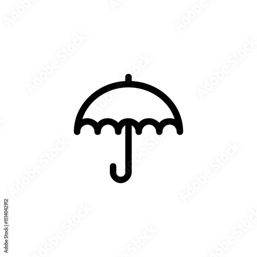 A simple line drawing of an umbrella with a curved handle and scalloped edges on a white background