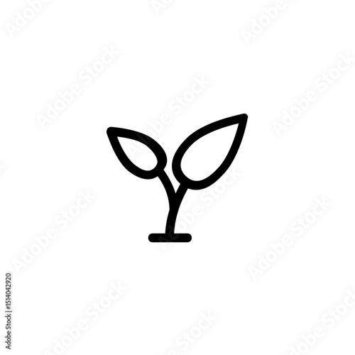 Illustration of a small plant with two leaves sprouting from a single stem in black outline