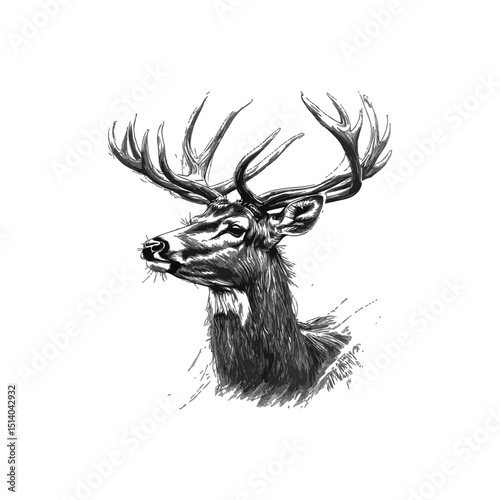 Majestic Stag Deer Drawing Detailed Black and White Wildlife Art