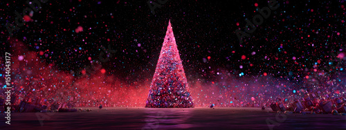 3D abstract holiday tree with festive light particles in a surreal Christmas setting   -