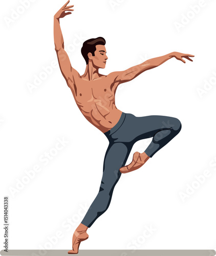 Male ballet dancer performing elegant pose in grey pants vector illustration 