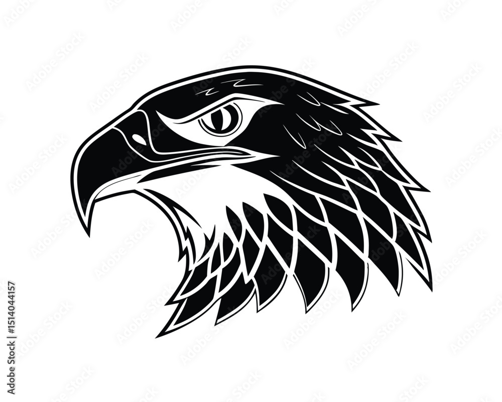 Obraz premium Stylized Black and White Eagle Head Profile Illustration