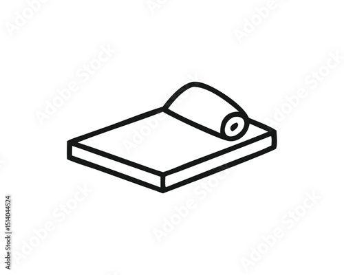 Isometric Line Drawing of Rolled Material on a Cutting Board
