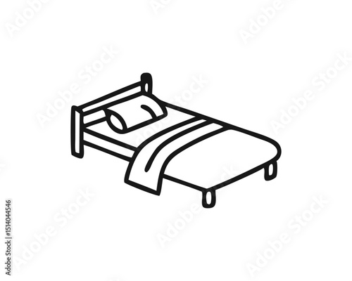 Simple Line Drawing of a Made Bed with Pillow
