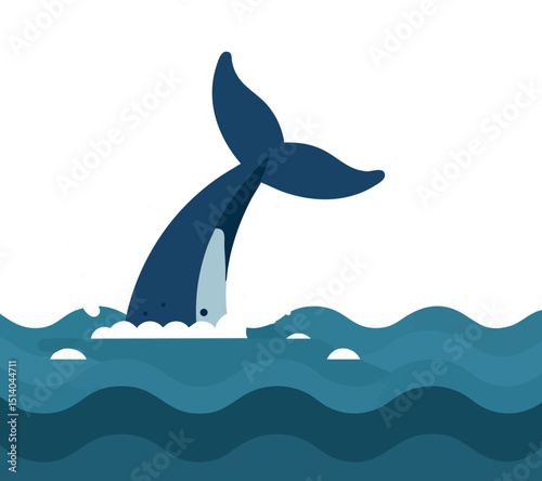 Whale tail splashing in ocean waves marine wildlife and aquatic nature vector illustration 