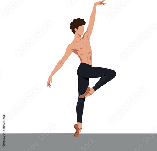 Male ballet dancer performing elegant pose in black tights vector illustration 