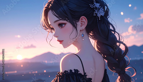 海と少女　AI生成素材