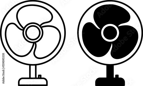 Fan Icons. Black and White Vector Illustration. Mechanical Device for Air Movement. Cooling Equipment, Gadget, Technology. Device Concept