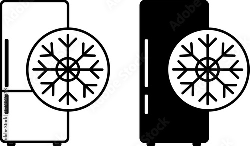 Refrigerator Icons. Black and White Vector Illustration. Device for Keeping Food Cold. Gadget, Technology. Device Concept