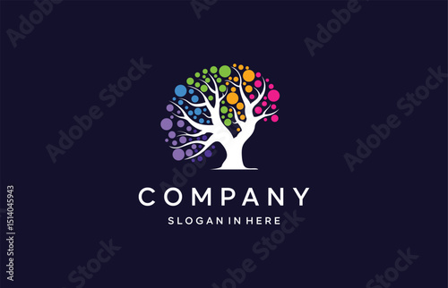 creative Idea technology logo design, symbol brain with tree, leaf blub vector template
