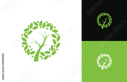 Tree idea logo template with diferent element concept Premium Vector