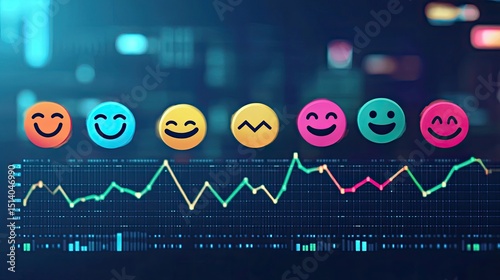 A visual representation of mood tracking through emojis aligned with fluctuating graphs, ideal for UX design, data storytelling, or behavioral research.