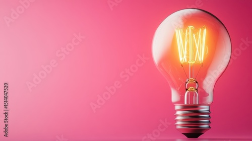 A fashionable vintage light bulb illuminates warmly against a chic pink background, embodying a blend of nostalgia and contemporary design for a creative aesthetic.
